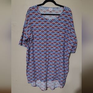 LuLaRoe Geometric Patterned Top - Red, Blue, White Size XL